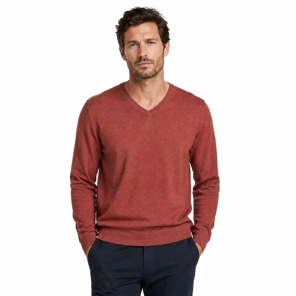 Banana Republic Luxury Blend Red Silk Cashmere V-Neck Long Sleeve Sweater Men L